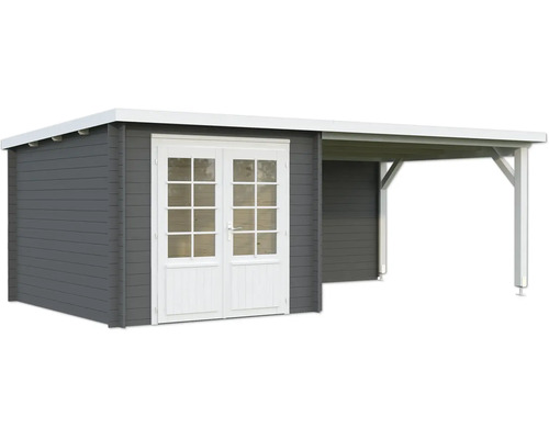 Gartenhaus aus Holz mit Doppeltür und Überdachung