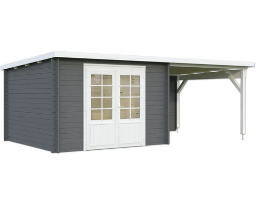 Abri de jardin en bois avec porte double et annexe