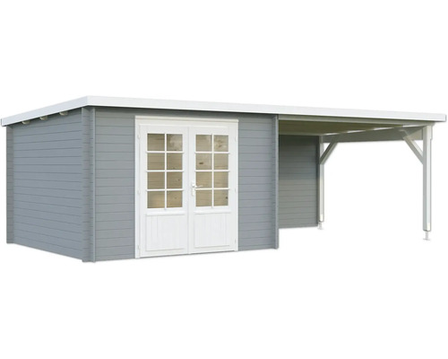 Holzgartenhaus mit Doppeltür und Carport