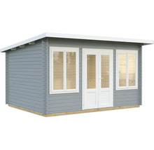 Abri de jardin en bois avec fenêtres et porte double