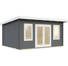 Gartenhaus aus Holz mit Fenstern und Doppeltür