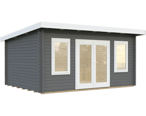 Gartenhaus aus Holz mit Fenstern und Doppeltür