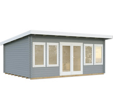 Gartenhaus aus Holz mit Fenstern und Doppeltür