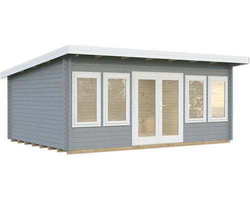 Gartenhaus aus Holz mit Fenstern und Doppeltür