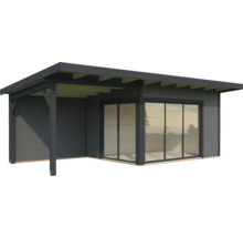 Holzgartenhaus mit Schiebetüren und Überdachung