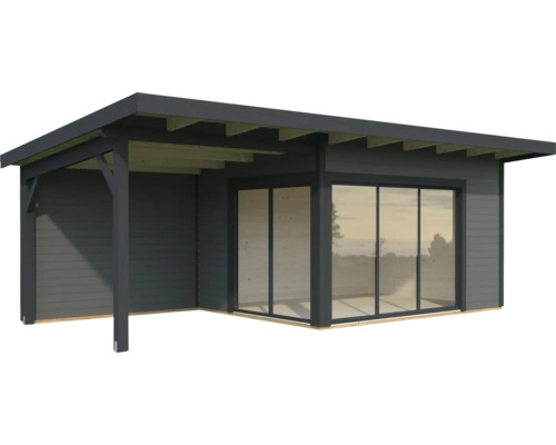 Holzgartenhaus mit Schiebetüren und Überdachung
