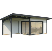 Modernes Gartenhaus aus Holz mit Schiebetüren