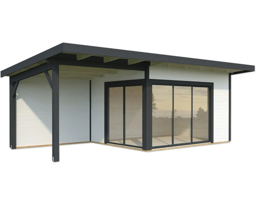 Modernes Gartenhaus aus Holz mit Schiebetüren