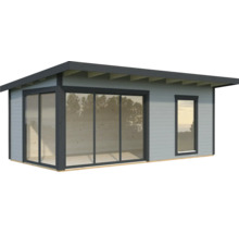 Abri de jardin moderne avec portes coulissantes et fenêtre