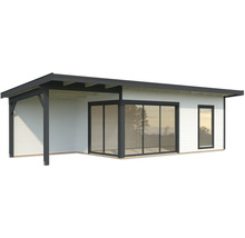 Modernes Gartenhaus mit Überdachung, Schiebetüren und Fenster