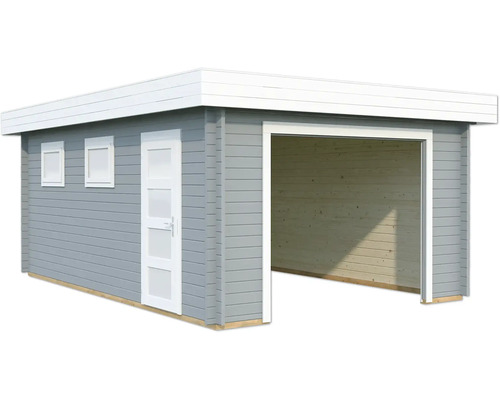Holzgarage mit einem Fenster und einer Tür
