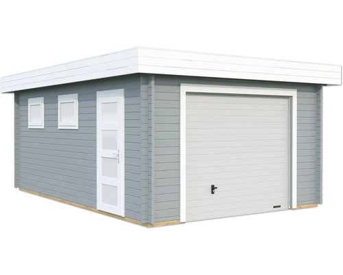 Holzgarage mit Rolltor und Seitentür