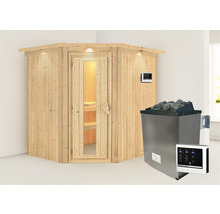 Holzsauna mit Saunaofen und Steuerung