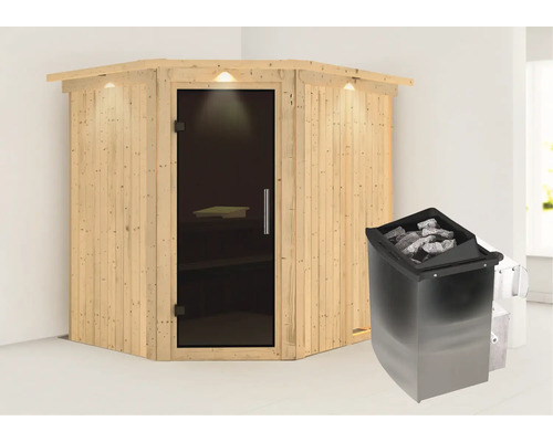 Sauna modulaire Calienta Petalit avec poêle 9 kW, commande intégrée et frise de toit