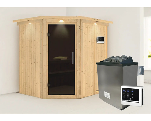 Sauna modulaire Calienta Petalit avec poêle 9 kW, commande externe et frise de toit