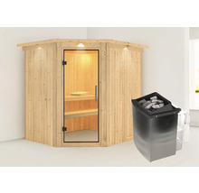 Ecksauna mit Glastür und Saunaofen