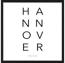 Gerahmtes Bild mit dem Schriftzug Hannover und Koordinaten