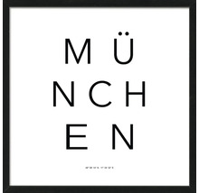 Gerahmtes Bild mit dem Schriftzug München und Koordinaten