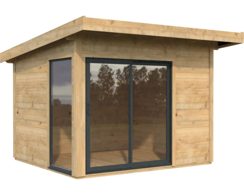 Abri de jardin Palmako Andrea 7,5 m² Slide Plus avec plancher 340 x 352 cm imprégné par immersion marron Abri de jardin en bois avec porte coulissante