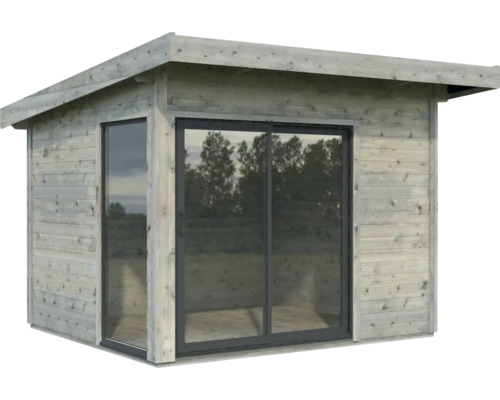 Abri de jardin Palmako Andrea 7,5 m² Slide Plus avec plancher 340 x 352 cm imprégné par immersion gris Abri de jardin en bois avec porte coulissante et fenêtre