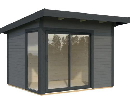 Modernes Gartenhaus mit Schiebetür und Flachdach