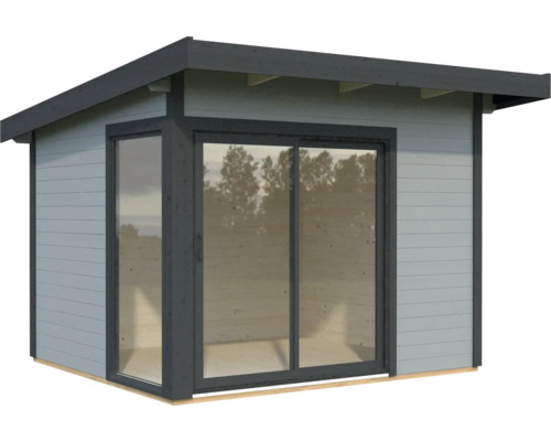 Modernes Gartenhaus mit Schiebetür und Flachdach