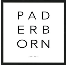 Gerahmtes Wandbild mit dem Schriftzug Paderborn und Koordinaten