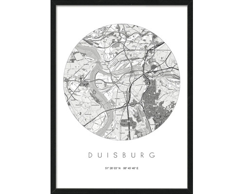 Gerahmtes Bild Duisburg Karte 53x73 cm
