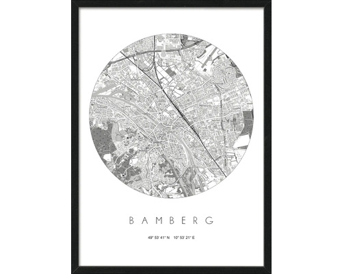 Tableau encadré carte de Bamberg 53x73 cm