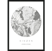 Affiche encadrée avec une carte de Binzen et les coordonnées