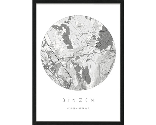 Tableau encadré carte de Binzen 53x73 cm