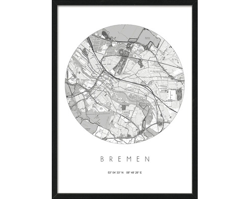 Gerahmtes Bild Bremen Karte 53x73 cm