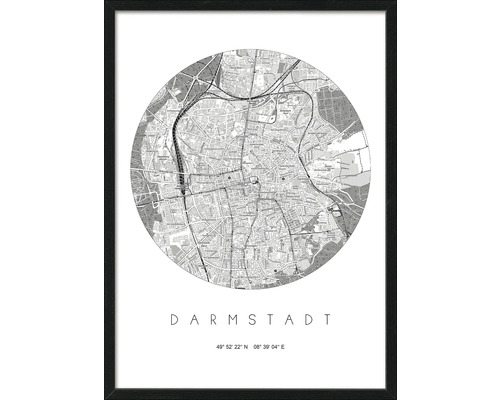 Gerahmtes Bild Darmstadt Karte 53x73 cm