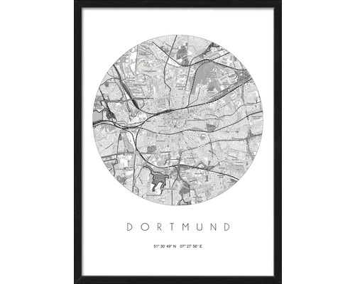 Gerahmtes Bild Dortmund Karte 53x73 cm