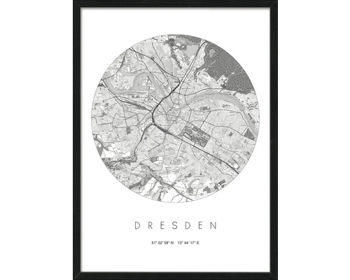 Gerahmtes Bild Dresden Karte 53x73 cm