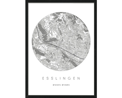 Gerahmtes Bild Esslingen Karte 53x73 cm