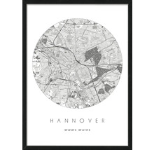 Hannover Stadtplan als Wandbild im Rahmen