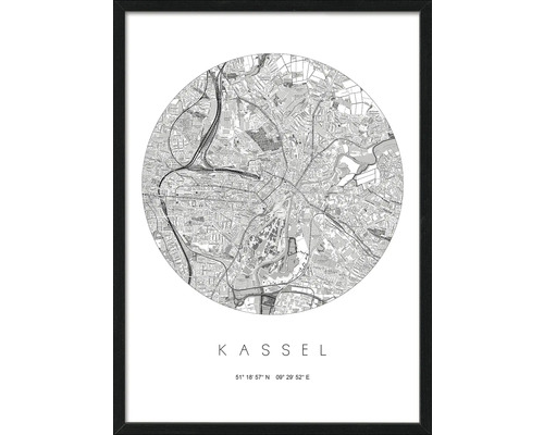 Gerahmtes Bild Kassel Karte 53x73 cm
