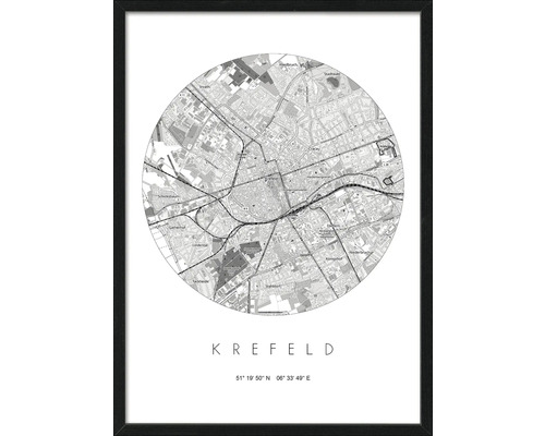 Tableau encadré carte de Krefeld 53x73 cm
