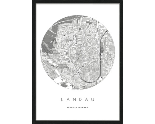 Gerahmtes Bild Landau Karte 53x73 cm