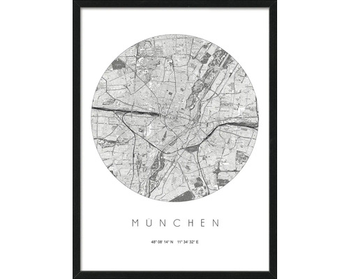 Gerahmtes Bild München Karte 53x73 cm