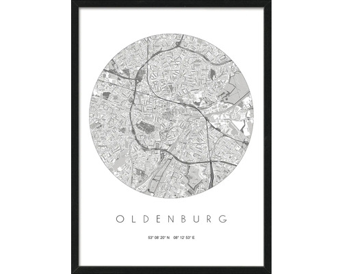 Gerahmtes Bild Oldenburg Karte 53x73 cm