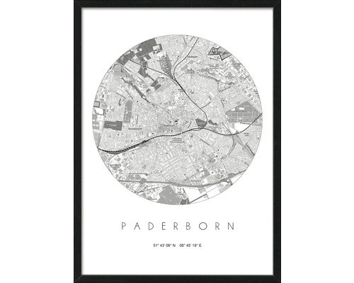 Gerahmtes Bild Paderborn Karte 53x73 cm