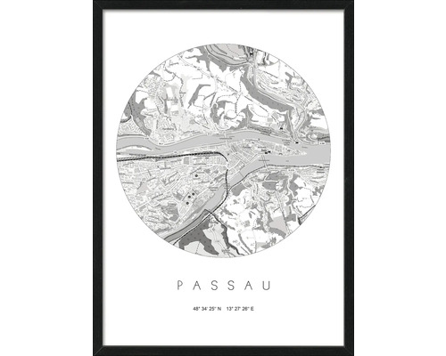 Gerahmtes Bild Passau Karte 53x73 cm