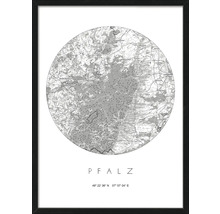 Gerahmter Kunstdruck mit Karte der Pfalz und Koordinaten