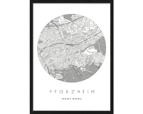 Gerahmtes Bild Pforzheim Karte 53x73 cm