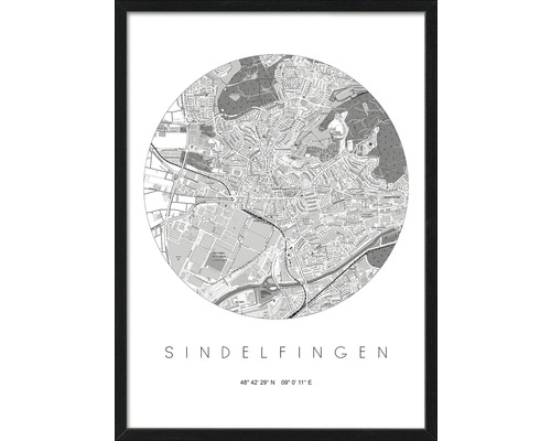 Gerahmtes Bild Sindelfingen Karte 53x73 cm