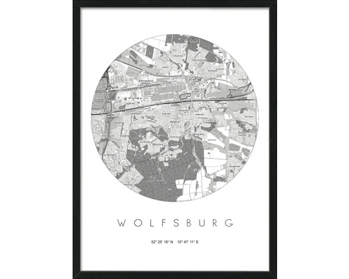 Gerahmtes Bild Wolfsburg Karte 53x73 cm