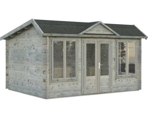 Abri de jardin Palmako Claudia Pent 11,5 m² avec plancher 440 x 346 cm imprégné par immersion gris Abri de jardin en bois avec fenêtres et double porte