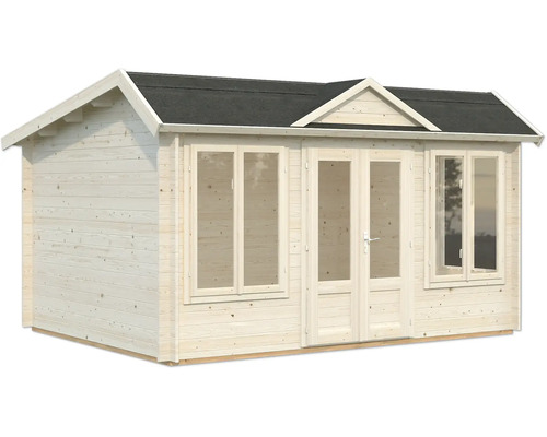 Abri de jardin en bois avec fenêtres et porte double